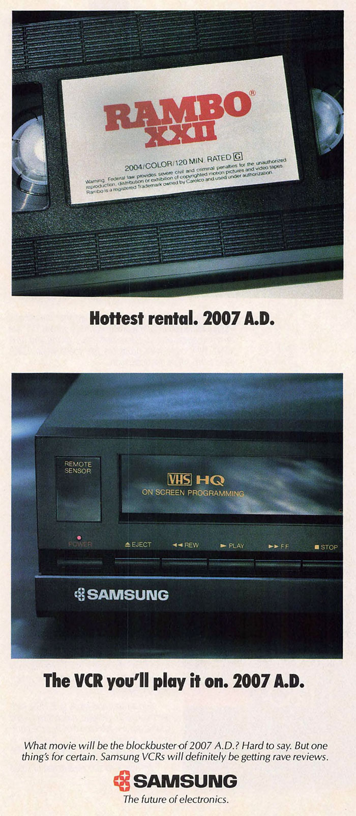 Samsung Ad From 1989 Predicting The Best VCR To Play The Most Popular Movies Of 2007