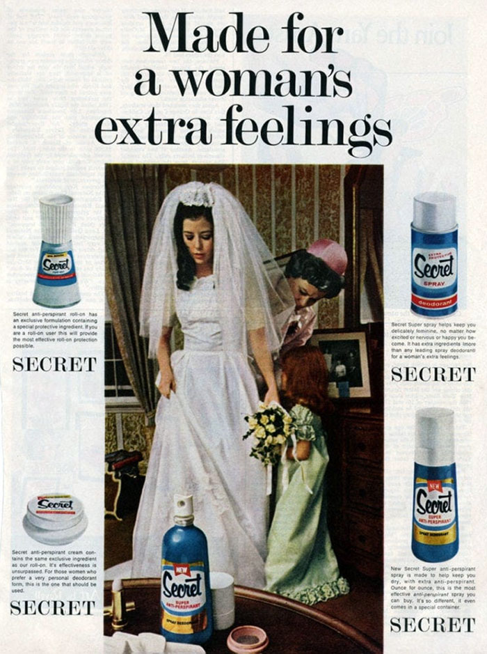 Secret Anti-Perspirant Ad In 1965. It Implies That Women’s Body Odor Is A Result Of Emotions