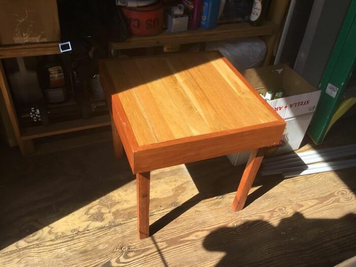 I Made This Table From Leftover Flooring And A Pallet