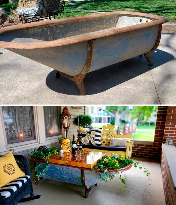 So After Two Years Of Searching, I Finally Found My Cowboy Tub And Could Make The Coffee Table For My Front Porch Swing