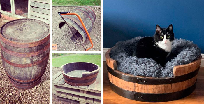 Upcycled Whisky Barrel Cat Bed
