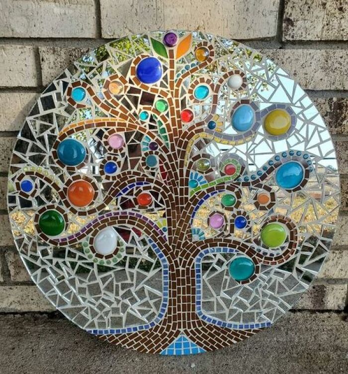 Colorful Mosaic Tree Of Life Round Wall Hanging Shelf Art