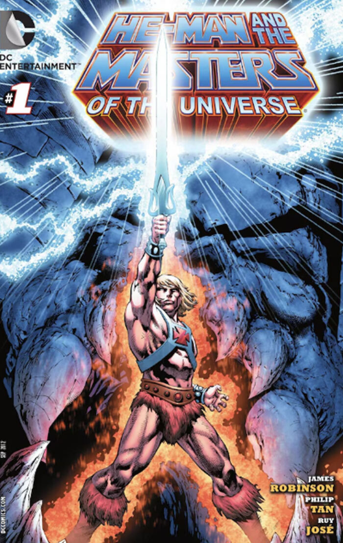 "He-Man and the Masters of the Universe" comic cover with He-Man raising his sword, often featured in Skeletor memes for humor.