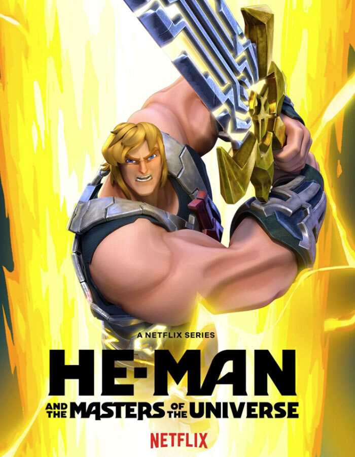 "He-Man and the Masters of the Universe" Netflix series poster featuring He-Man with a glowing sword, commonly used in Skeletor memes.