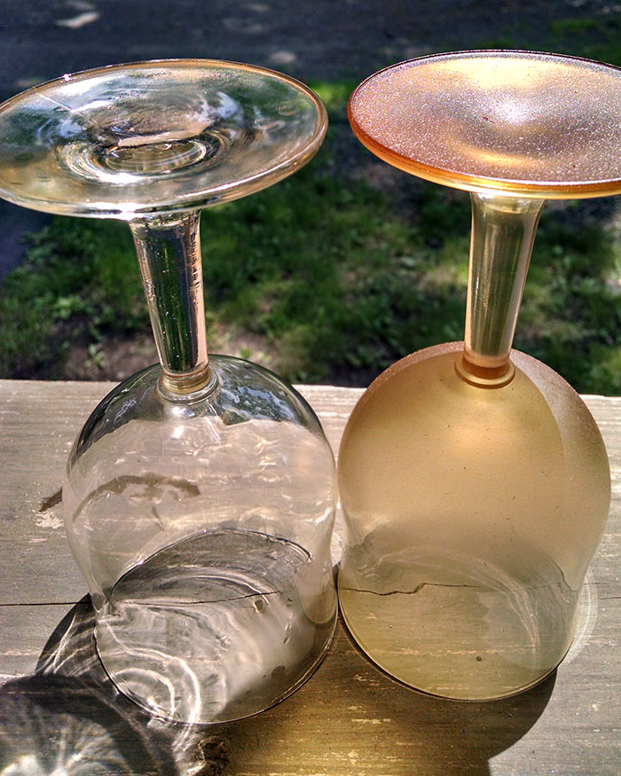 2 Glasses From A Smoker's House. One Is Washed