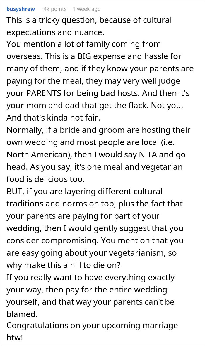 “Disrespectful”: Couple Called Out For Their Vegetarian Wedding Menu, Ask Who’s In The Wrong