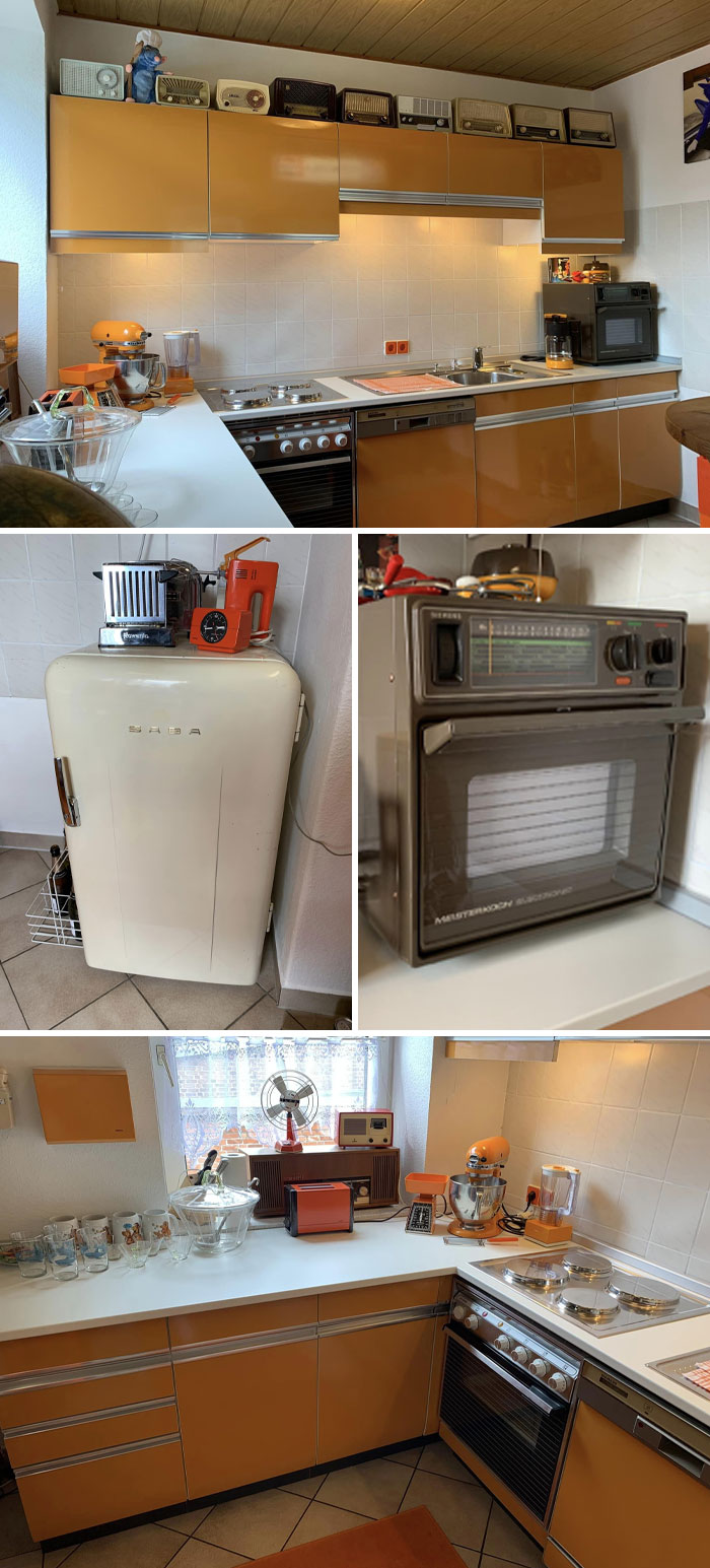 Here‘S Our 70s Kitchen In Its Bright Orange Glory. Everything Gets Used Regularly And Is Fully Working