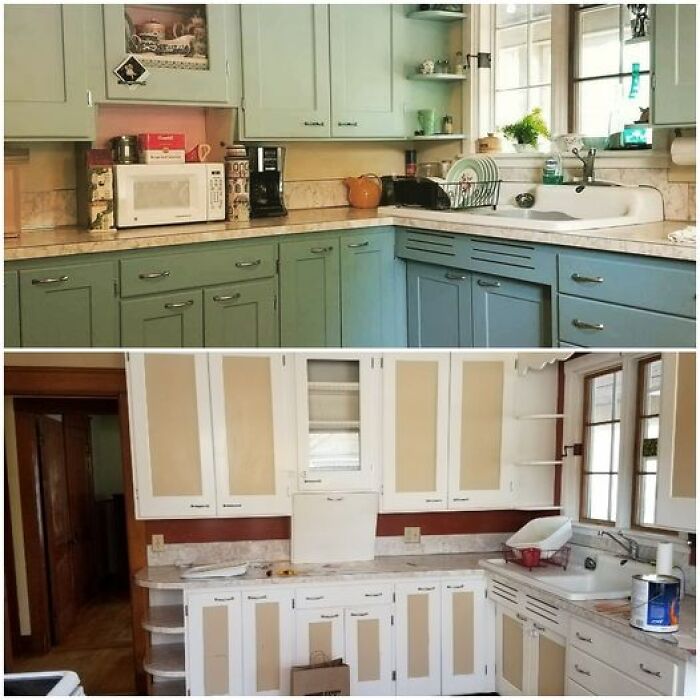 My 1921 Bungalow Kitchen Before And After. (Bottom Pic Is Before)