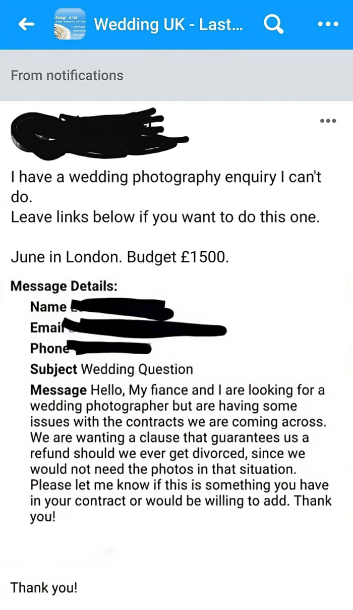 Wedding Photo Contract Request