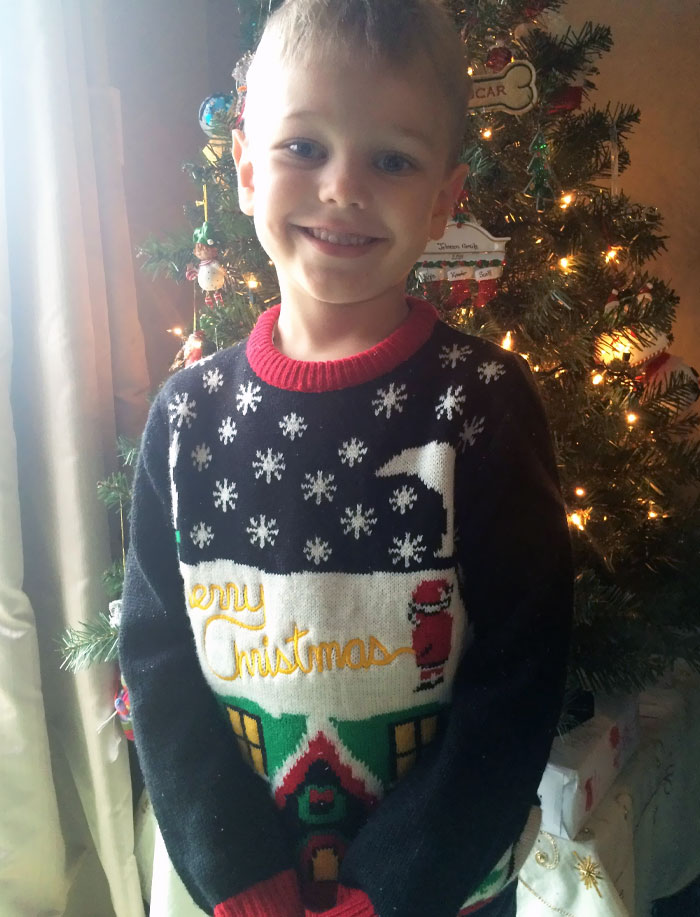 Accidentally Sent My Son To School With His Newly Bought Ugly Christmas Sweater. Didn't Realize What Santa Was Doing Until His Kindergarten Teacher Pointed It Out When I Picked Him Up