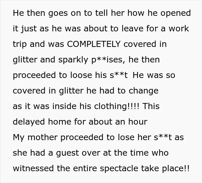 “Enjoy Your Glitter Bomb”: Sparkly Genitalia Confetti Sticks To Man As Stepdaughter Gets Revenge