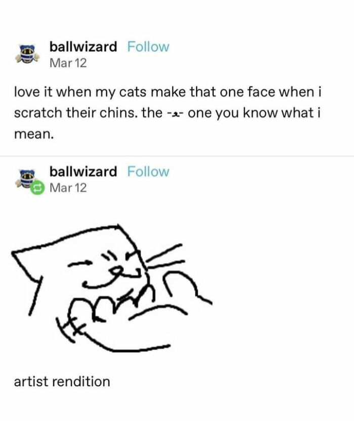 Cat meme sketch showing a feline enjoying a chin scratch with a content expression.