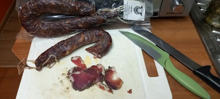 Wild Boar Saussage, Sheep Saussage, Prosciutto And Pancetta From Sardinia. All Homemade By The People Who Sell It In A Small Butcher Shop In Cagliari. Best Spent Money For Souvenirs Ever