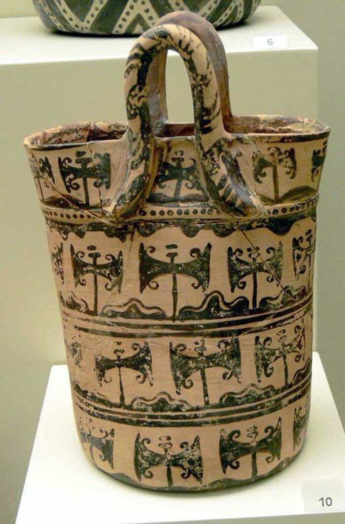 Minoan Clay "Bag" With Labrys Symbols From Psira, Eastern Crete. Post Palatial Period, 1450-1200 B.c