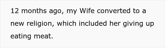 "AITA For Secretly Cheating On Our Vegetarian Diet That My Wife Made Our Family Do?"