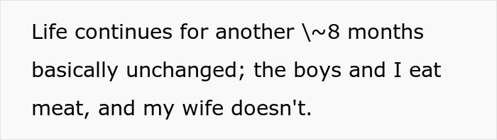 "AITA For Secretly Cheating On Our Vegetarian Diet That My Wife Made Our Family Do?"