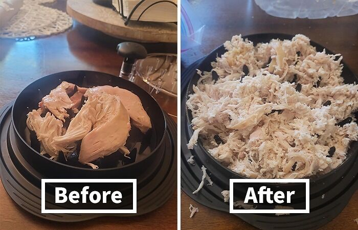 "I got a chicken shredder after seeing it on tiktok and I love it. It’s just a circle with a top, you put the chicken in and turn it. I can shred multiple pounds of chicken within a couple minutes, and it’s easier to get smaller or larger pieces by shredding longer/shorter times. And I love using an instant pot for cooking chicken, like for enchiladas, bbq chicken, etc" - alexandria3142