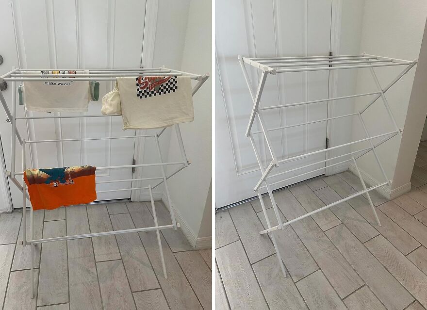 "A laundry drying rack. I always was just hanging my laundry all over whatever and I finally bought one, just a sturdy wood one, a couple years ago, now I use it almost every day and will have it forever." - CatMomLovesWine