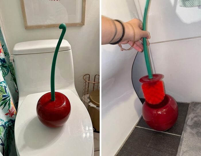 This Cherry Shape Toilet Brush Is The Cherry On Top Of A Clean Bathroom, Adding A Playful Touch To Even The Most Mundane Chores