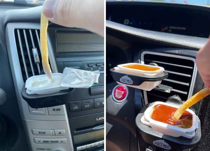 This Car Sauce Holder Is The Dip-Tastic Solution For Keeping Your Sauces Within Reach And Your Car Interior Spotless, Even When You're On The Go