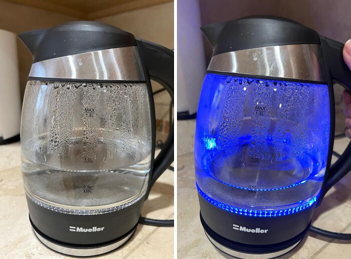 "A kettle with a cool blue light that comes in all round it when turned on, that matches the one on the cooker hood." - Damekumquat