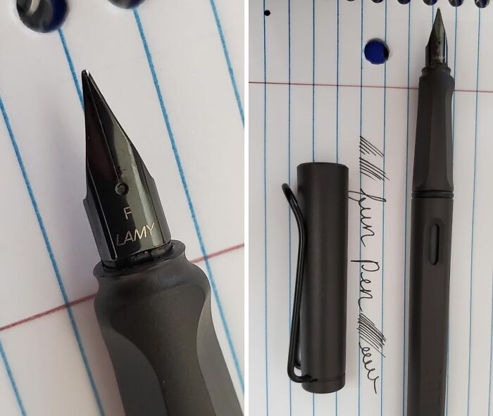 " Fountain pen. I write for easily a total of an hour per day, and I didn’t realise the amount of strain I was putting on my hand and wrist using biros. Now I can write for hours with no problem." - Backpockettuna