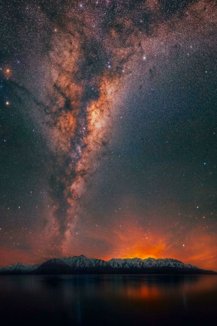 The Milky Way Burning Bright And Rising Over Lake Heron, New Zealand