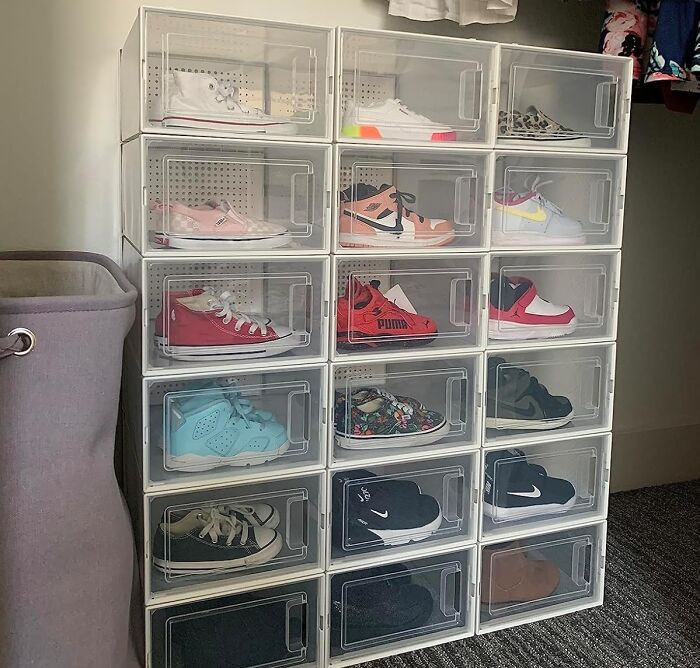 These 12 Pack Shoe Organizer Storage Bins Are The Tetris Masters Of Your Closet, Turning A Jumbled Shoe Pile Into A Perfectly Organized Display Of Footwear