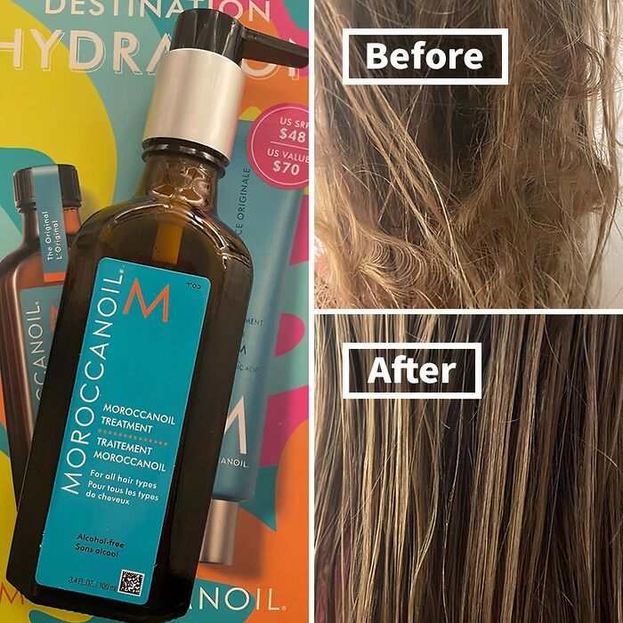 Before: Frizzy, Unmanageable Hair That's Seen Better Days After: Moroccanoil Treatment Works Its Magic, Leaving Your Hair Silky Smooth And Ready To Conquer The World