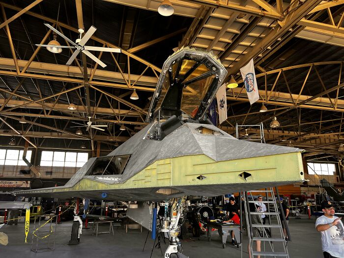 An F-117 Stealth Bomber Delivered To A Museum But Stripped Of All Its Stealth Coatings And Instruments