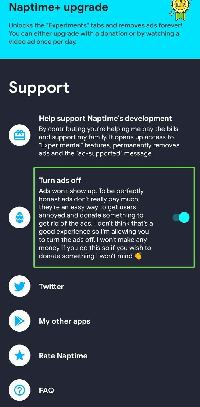 Naptime App Gives An Option To Turn Off Ads For Free