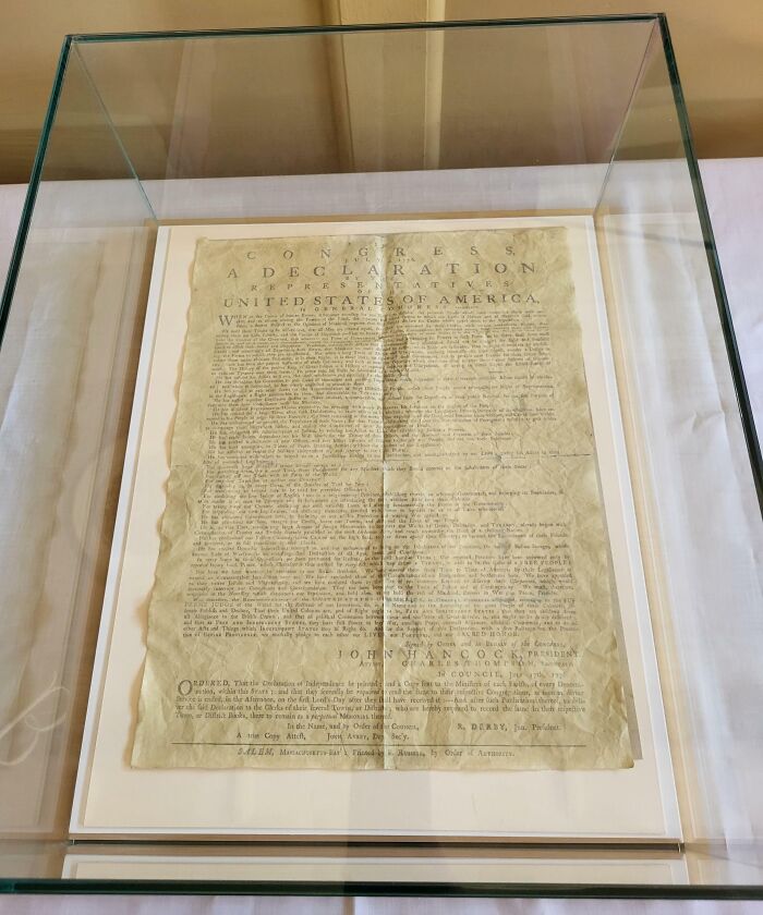 My Small Town Has One Of The Original Copies Of The Declaration Of Independence