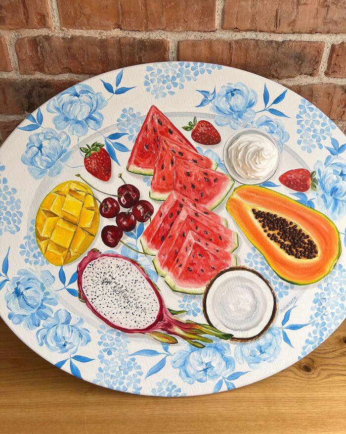 This Ukrainian Artist Paints Vintage Plates With 3D Food Of All Kinds (New Pics)