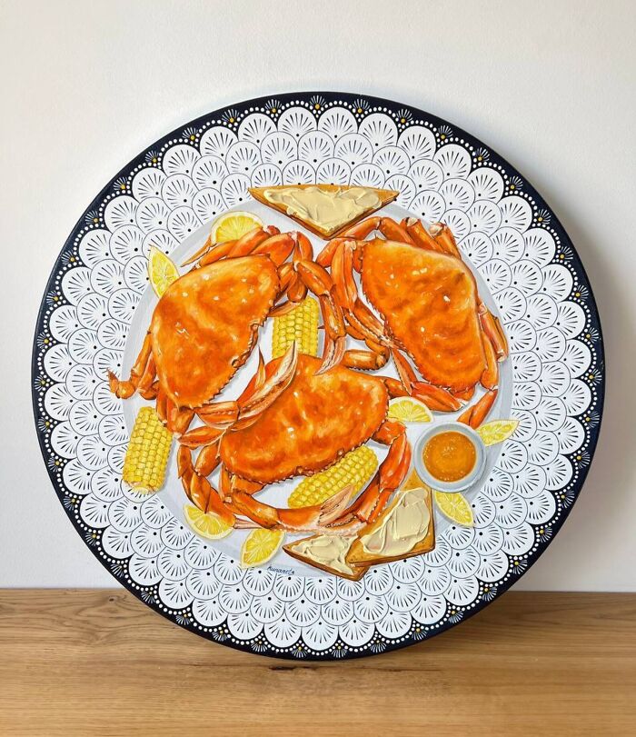 This Ukrainian Artist Paints Vintage Plates With 3D Food Of All Kinds (New Pics)