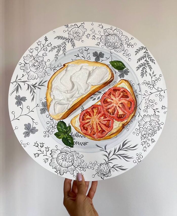 This Ukrainian Artist Paints Vintage Plates With 3D Food Of All Kinds (New Pics)