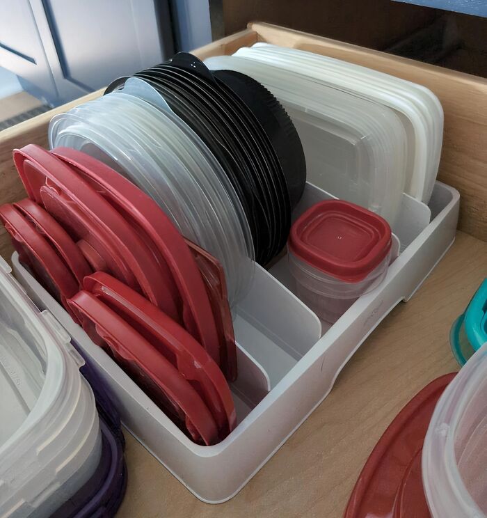 Wrangle Those Rogue Lids And Restore Order To Your Kitchen Cabinets With This Adjustable Food Container Lid Organizer