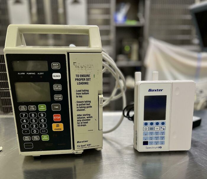 IV Fluid Pump From 1990 vs. 2020