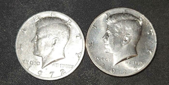 A 1972 Half-Dollar Compared To A 2022 Half-Dollar