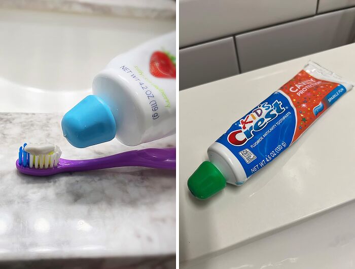 Kiss Toothpaste Tube Wrestling Goodbye! These Self Closing Toothpaste Caps Keep Things Tidy, Even If Your Kids Think Squeezing From The Middle Is An Olympic Sport