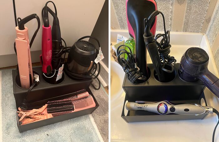 Tame Your Hair Tool Jungle With This Hair Dryer Holder Hair Accessories Organizer - Because A Messy Bathroom Counter Is Not A Good Look