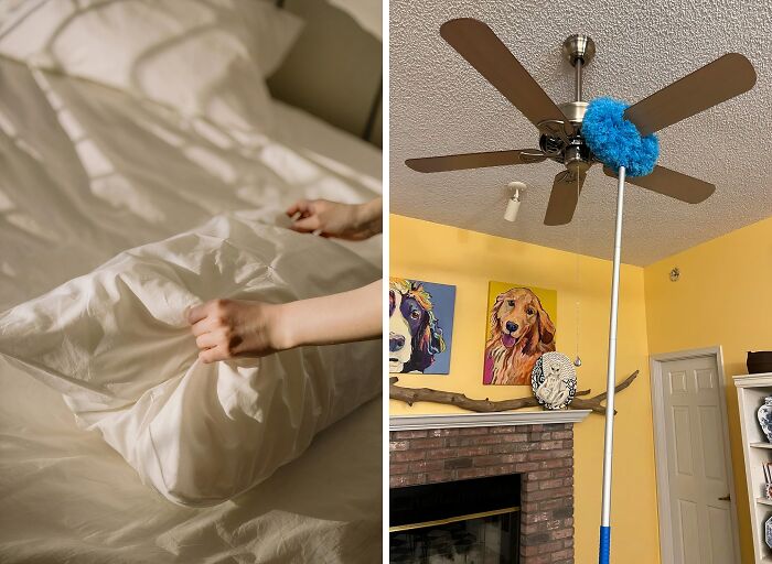 Dust off those hard-to-reach ceiling fan blades with ease! A pillowcase can do the trick, but for a more efficient and mess-free cleaning experience, grab the Acreusable Microfiber Ceiling Fan Blade Cleaner. Its unique design traps dust and grime, leaving your fan blades sparkling clean without scattering dust all over your room.