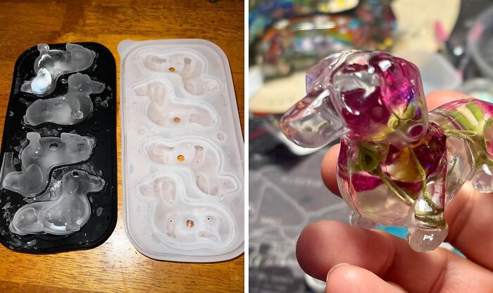 Dog-shaped ice mold and whimsical flower-filled ice dog, adding goofiness to your day.