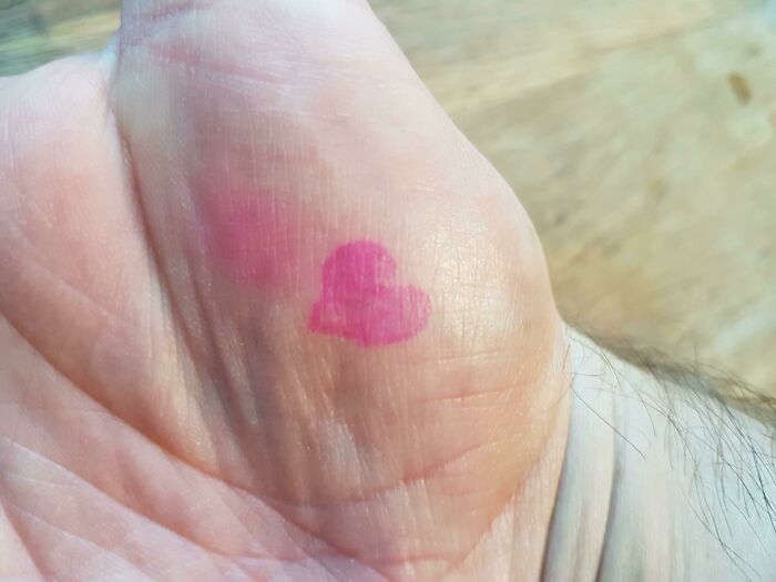 This Heart On My Hand Is Called A "Cuddle Button." Daughter's Teacher Draws This On Both Our Hands When I Drop Her Off At School, And Every Time We Press It, It Sends A Hug To The Other