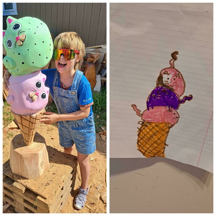 My Daughter Drew An Ice Cream Cone Made Of Fat Cats And Said I Should Carve It. Too Cool An Idea Not To Try