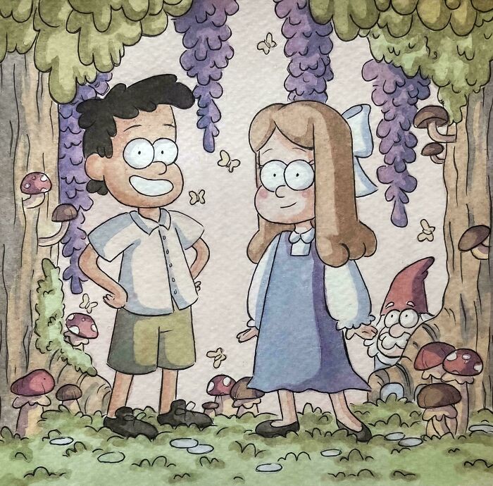 Painted Me And My BF In The Gravity Falls Art Style :) (Watercolour And Ink)