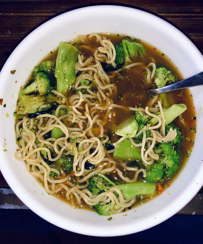 How To Get More Volume For Your Ramen Noodles: Add A Few Cups Of Frozen Veggies. 320 Calories For The Whole Bowl!