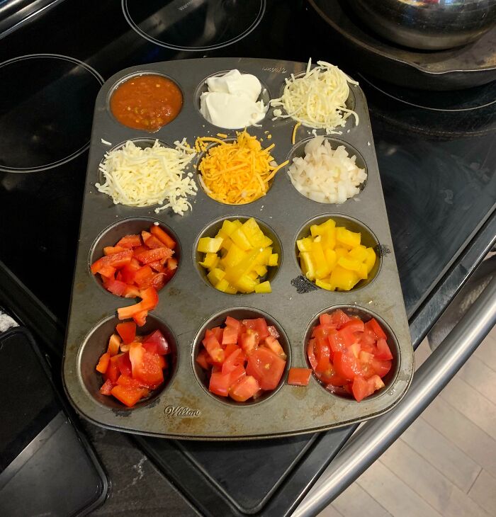 Don't Want To Mess Up 10 Bowls For Tacos? Use Muffin Tins!