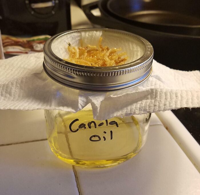 It's Sad That It Takes Desperate Times For Me To Not Just Waste Cooking Oil. This Method Of Filtering Cooking Oil Brought To You By My Gram. I Used To Laugh At All The Stuff She Reused. Thanks Gram