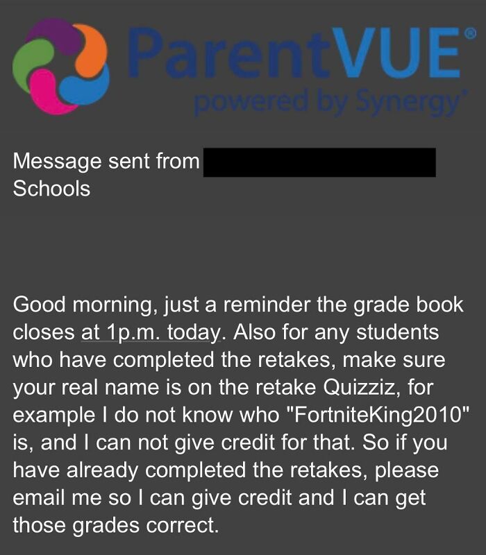 This Is An Actual, Unironic Email That I Just Got From My Son’s Teacher