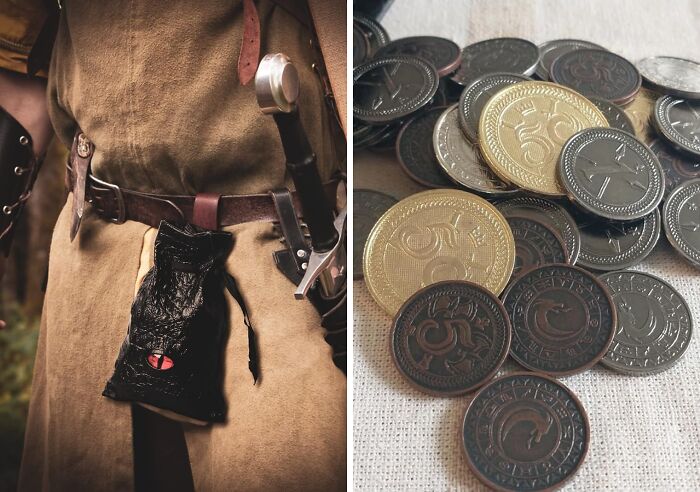 Epic Loot Awaits With These 60 Metal Coins In A Sleek Leather Pouch